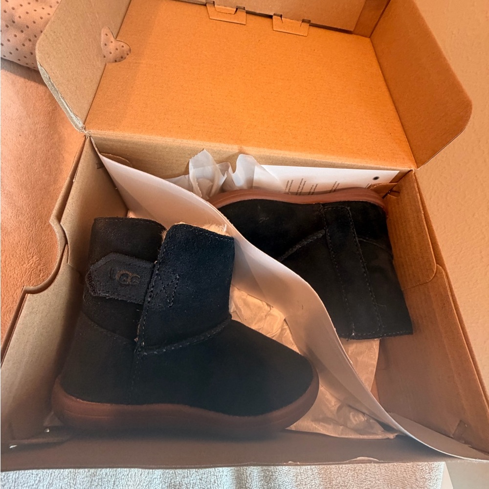 UGG Black Suede Short Boots with Brown Soles